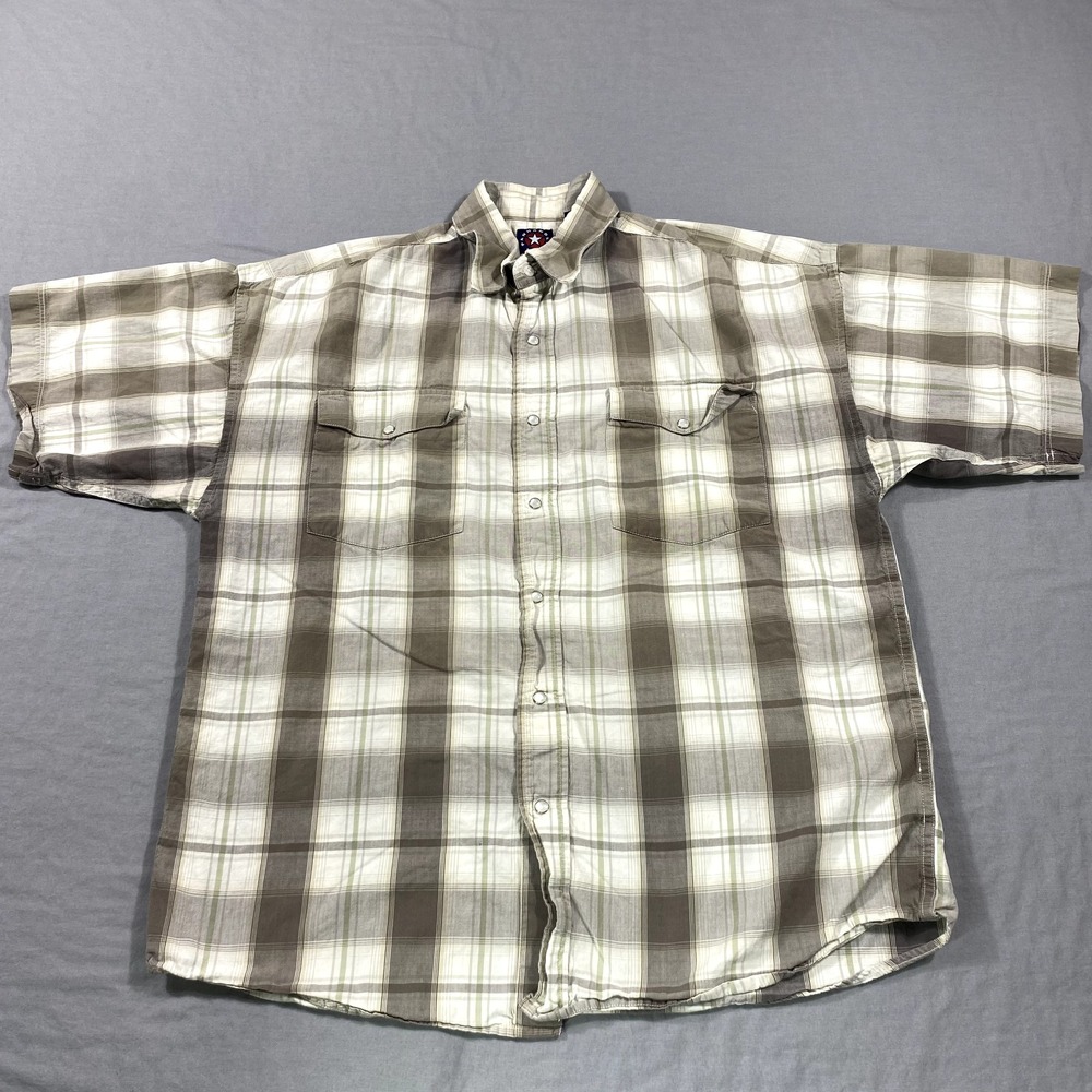 Panhandle Slim Shirt Mens‎ Large Gray Beige Pearl Snap Western Outdoor Casual